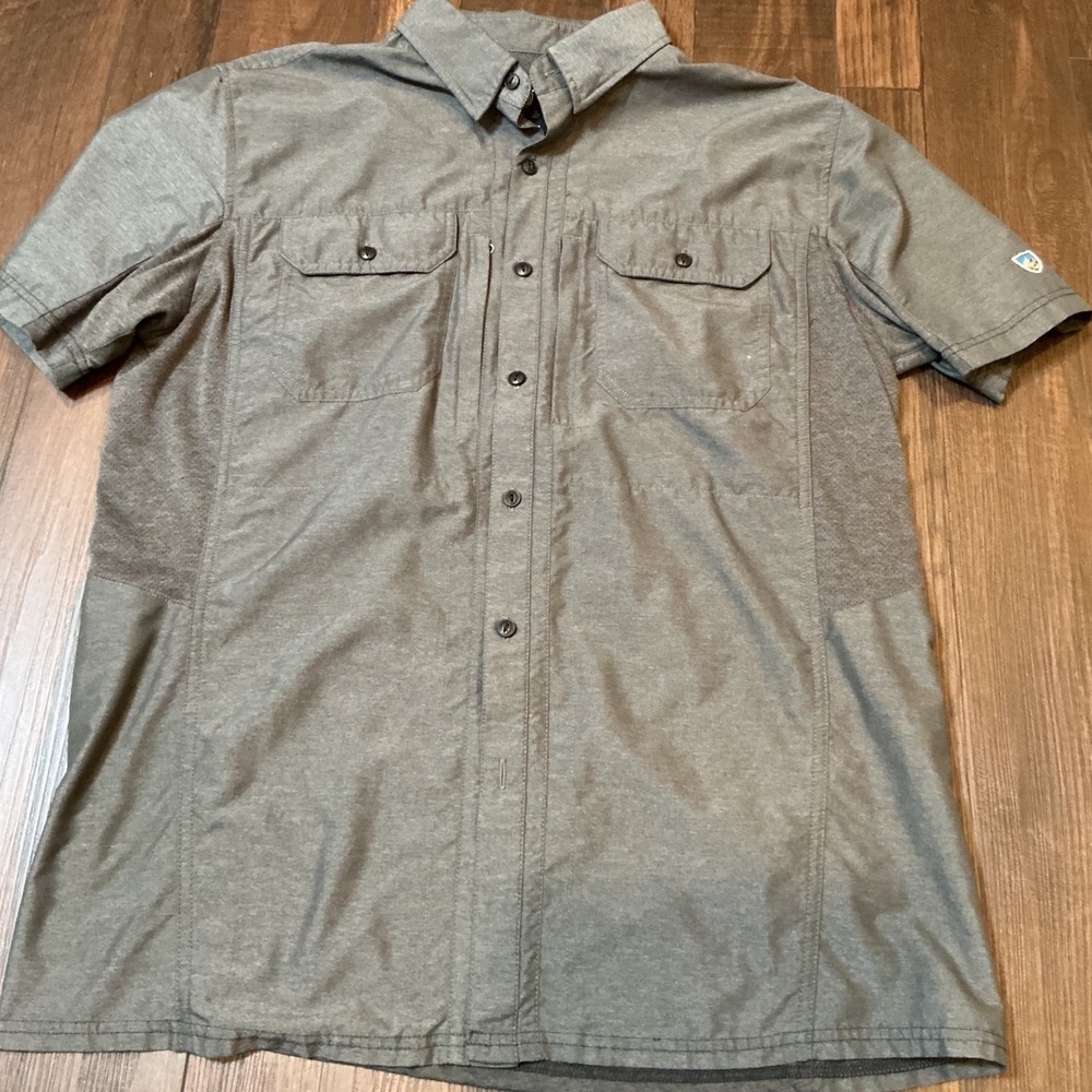 Kuhl Airspeed Shirt Short Sleeve Gray Mesh Panel Hiking Top Medium Mens Snag